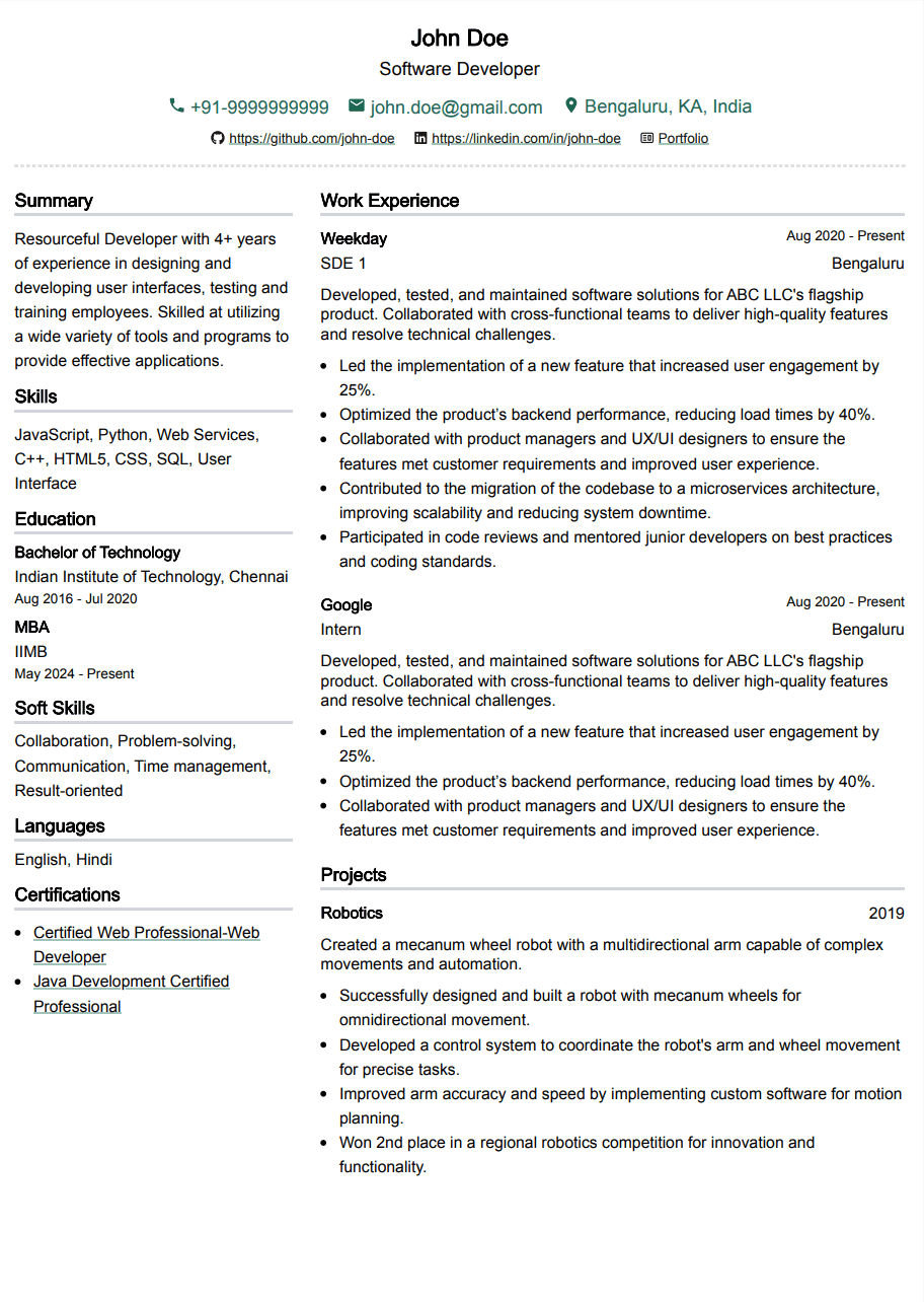 Resume Example 1
